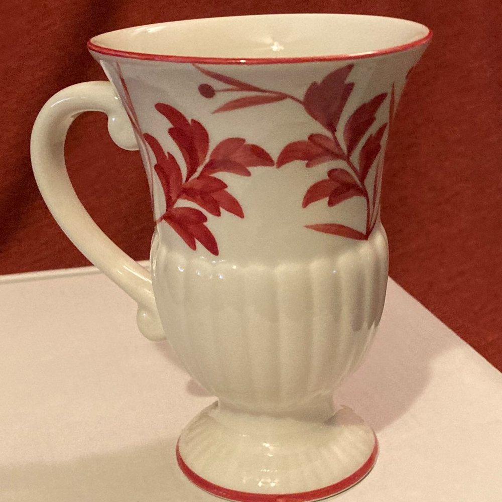 2006 Andrea By Sadek Red Leaf Pattern-1 Irish Coffee or Cappucino Mug-5" H-EUC